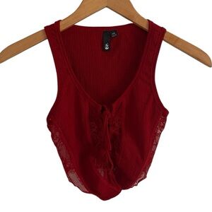 Garage Red Cropped Tie Front Lace Tank Top
